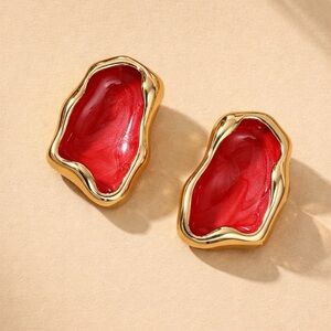 Red Marble 18k gold Plated Earrings